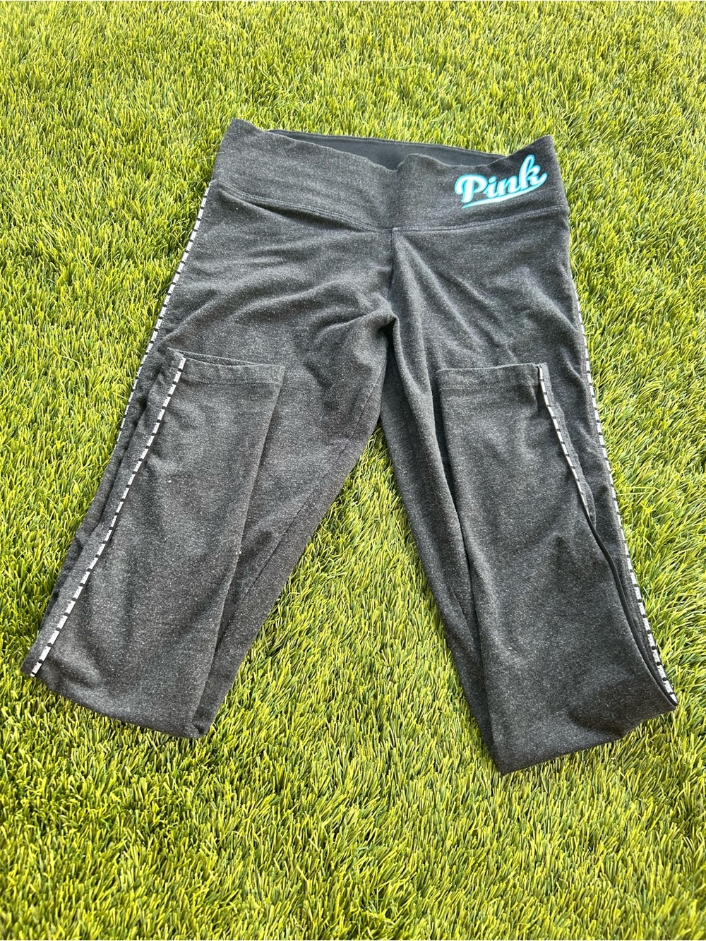 Victoria's Secret PINK black yoga leggings  with Teal Logo